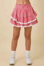 Gingham Ruffle Skort With Eyelet Ruffle | Mixtshop LLC