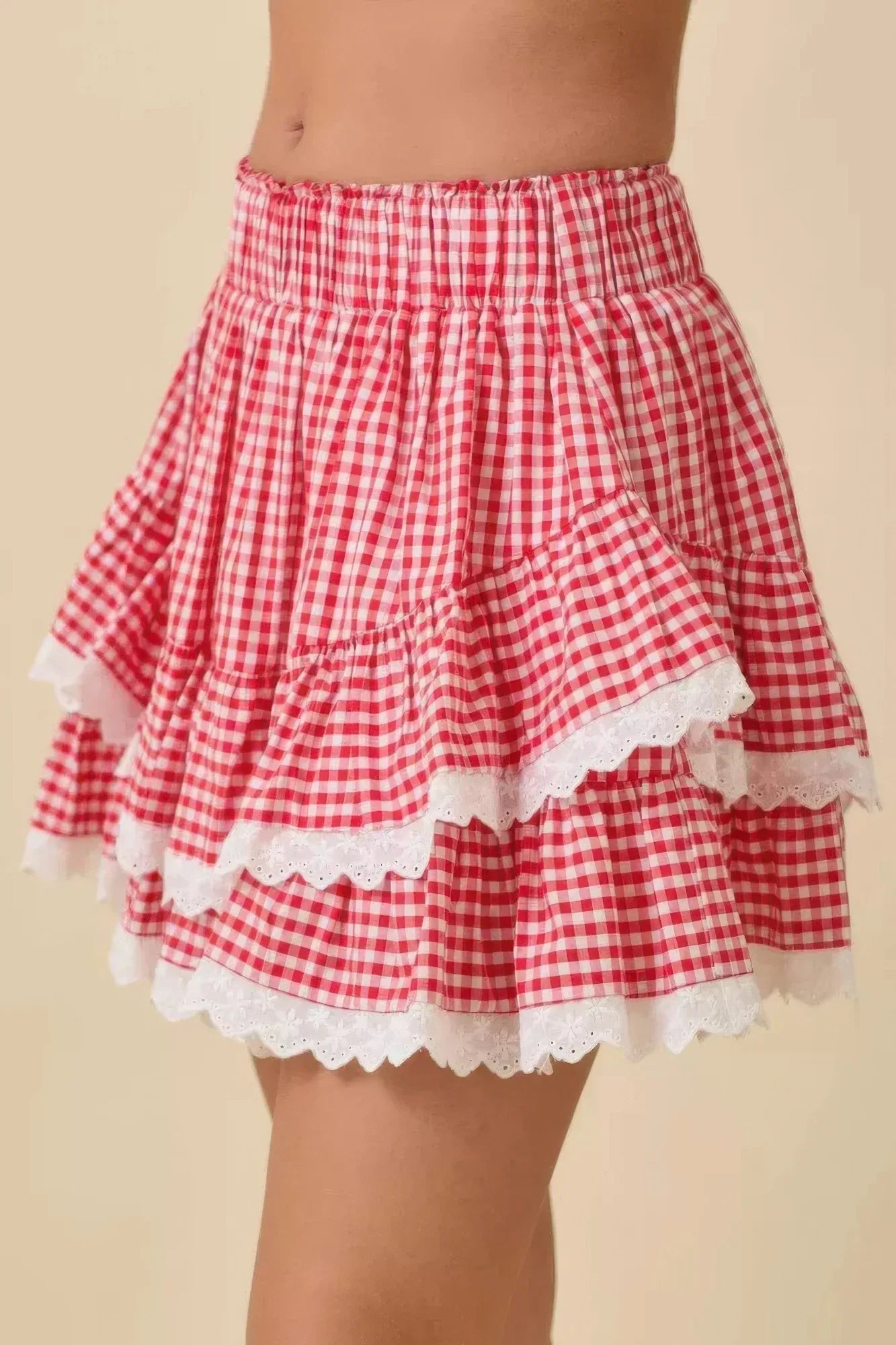 Gingham Ruffle Skort With Eyelet Ruffle | Mixtshop LLC