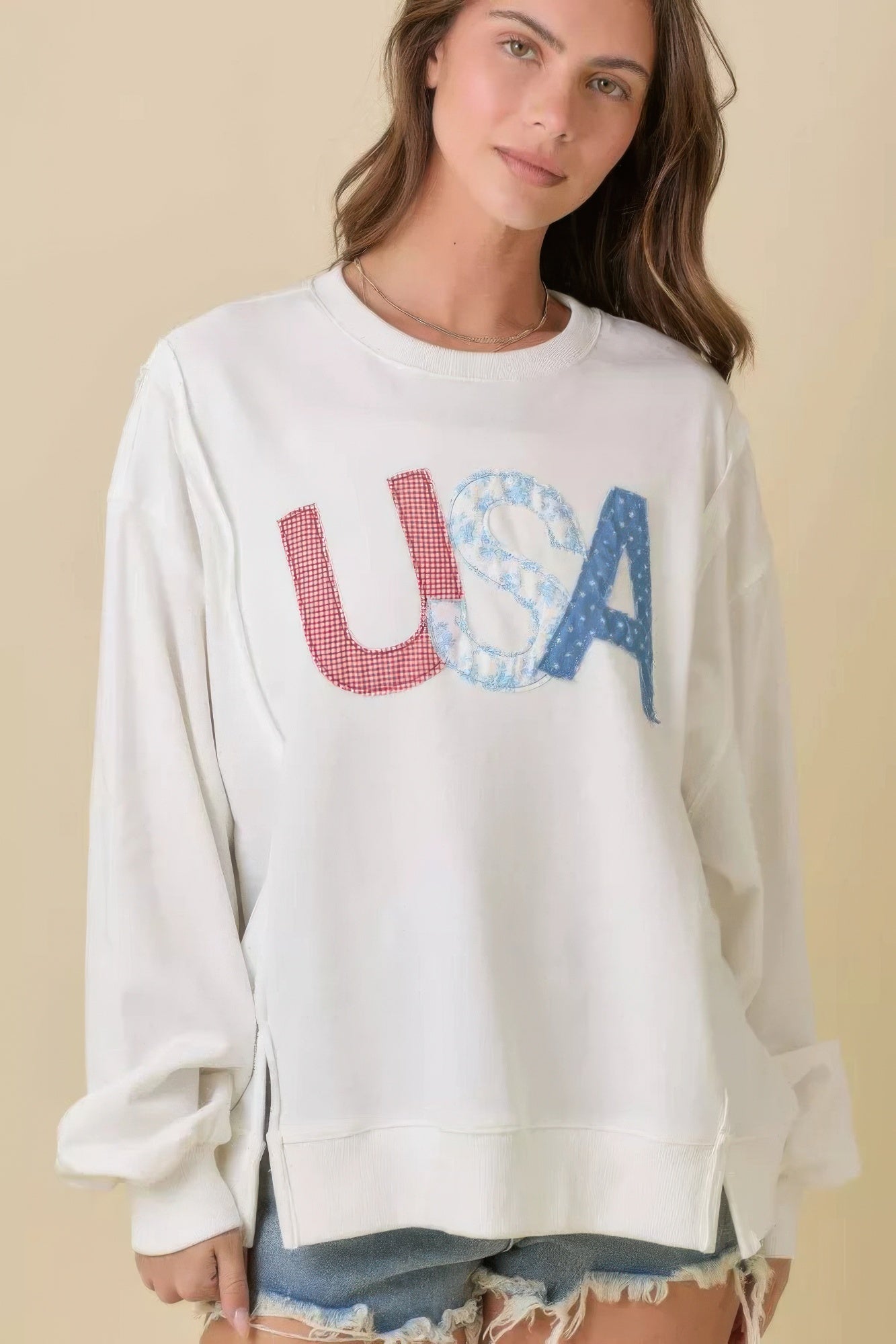 4th Of July Usa Patchwork Crewneck Long Sleeve Top Secondary image