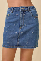 Mini Denim Skirt With All Over Ribbon Bow | Mixtshop LLC