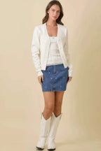 Mini Denim Skirt With All Over Ribbon Bow | Mixtshop LLC