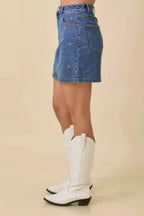 Mini Denim Skirt With All Over Ribbon Bow | Mixtshop LLC