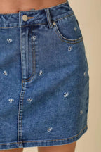 Mini Denim Skirt With All Over Ribbon Bow | Mixtshop LLC