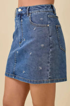 Mini Denim Skirt With All Over Ribbon Bow | Mixtshop LLC