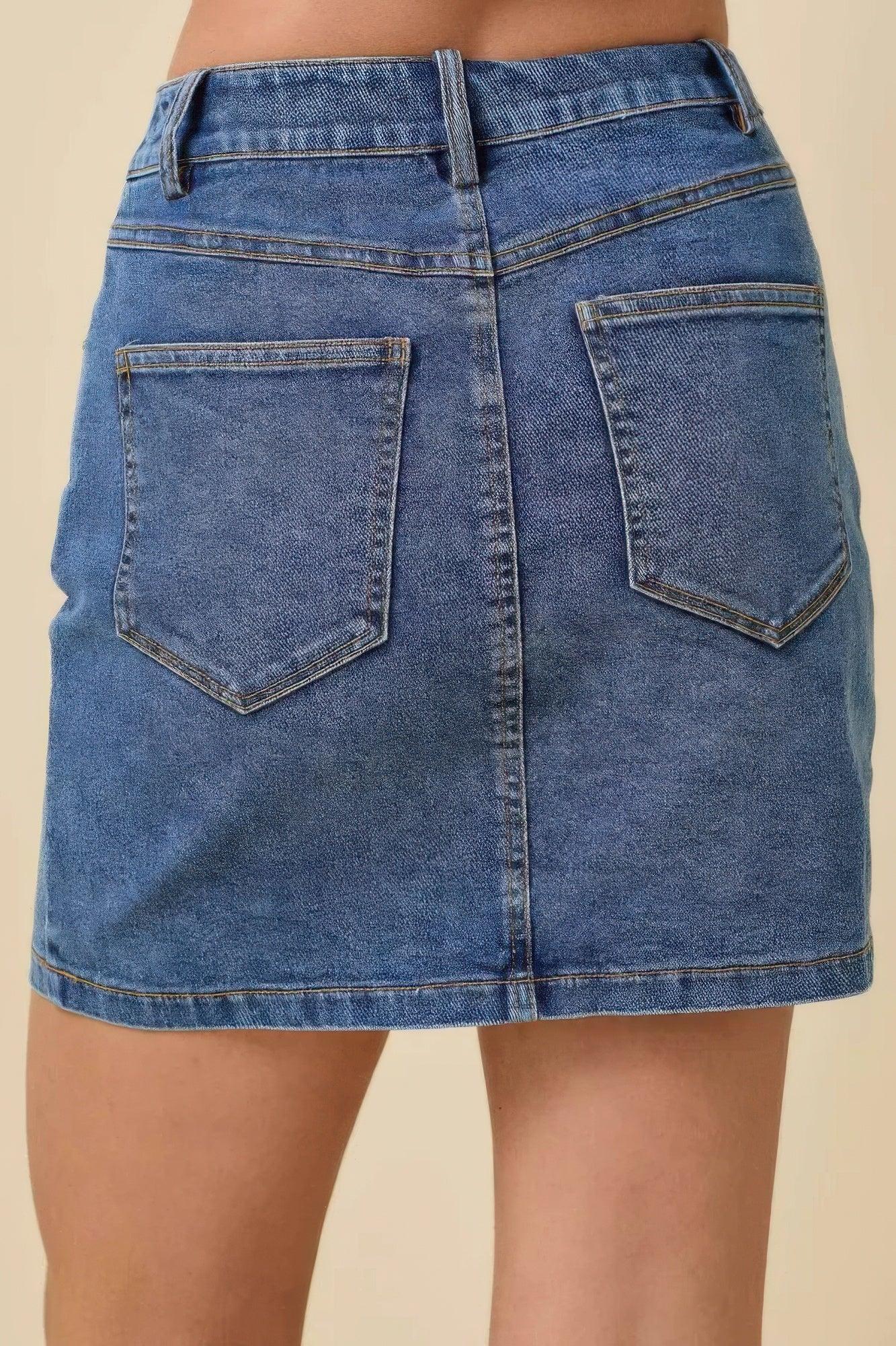 Mini Denim Skirt With All Over Ribbon Bow | Mixtshop LLC