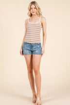 Stripped Ribbed Tank W/lace Detail | Mixtshop LLC