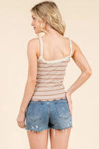 Stripped Ribbed Tank W/lace Detail | Mixtshop LLC