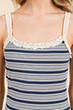 Stripped Ribbed Tank W/lace Detail | Mixtshop LLC