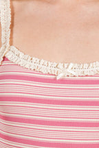 Stripped Ribbed Tank W/lace Detail | Mixtshop LLC