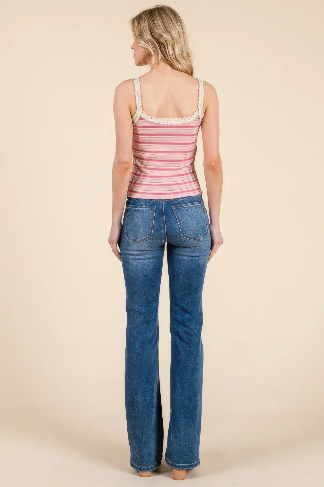 Stripped Ribbed Tank W/lace Detail | Mixtshop LLC