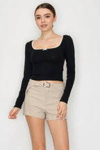 Lace Trim Square Long Sleeve Top | Mixtshop LLC