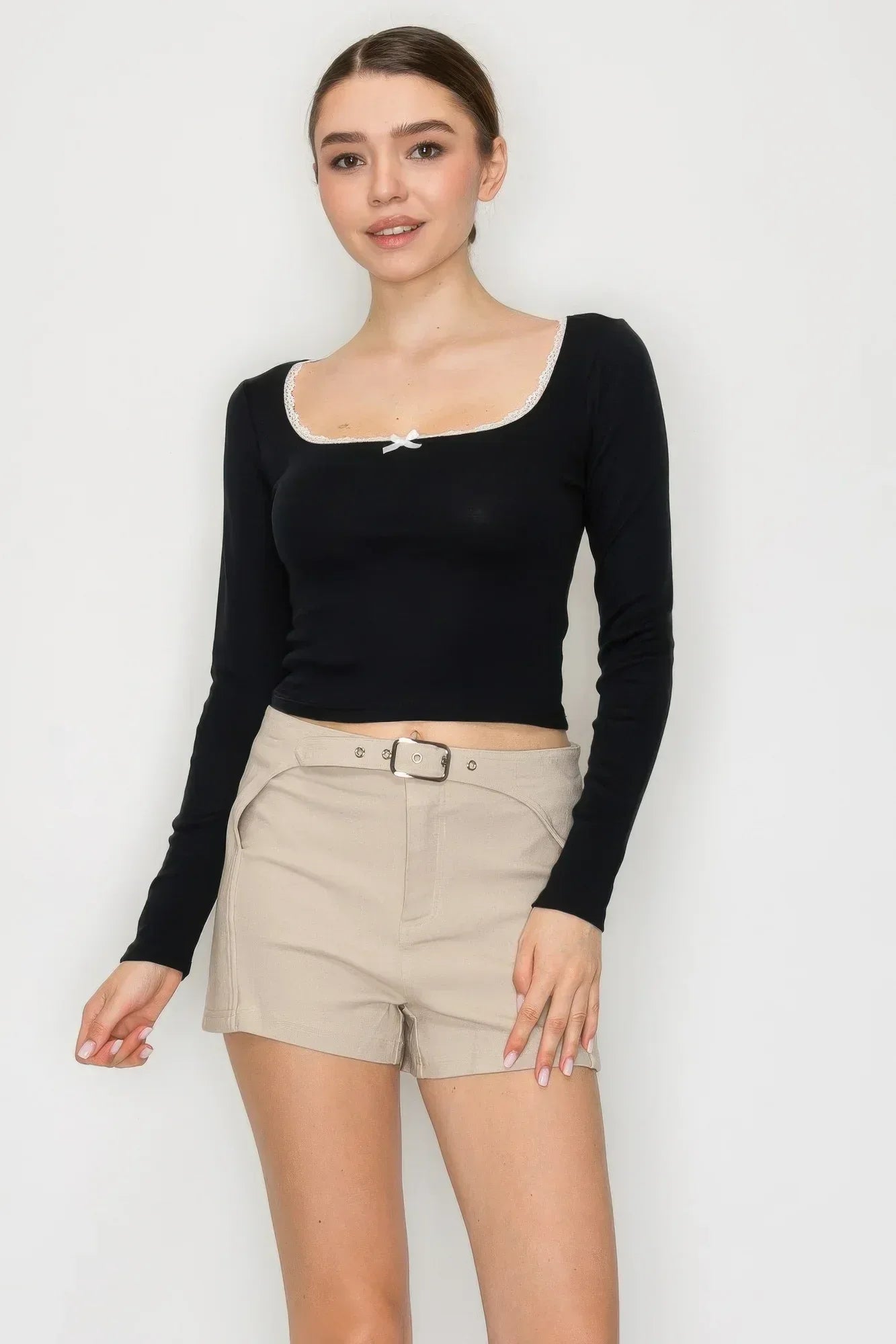 Lace Trim Square Long Sleeve Top | Mixtshop LLC