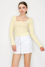 Lace Trim Square Long Sleeve Top | Mixtshop LLC
