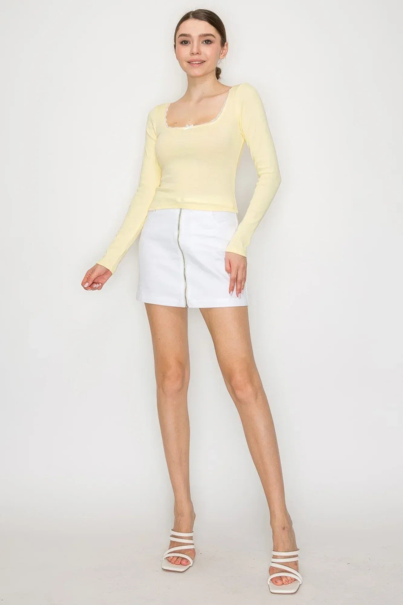 Lace Trim Square Long Sleeve Top Secondary image