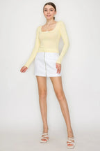 Lace Trim Square Long Sleeve Top | Mixtshop LLC