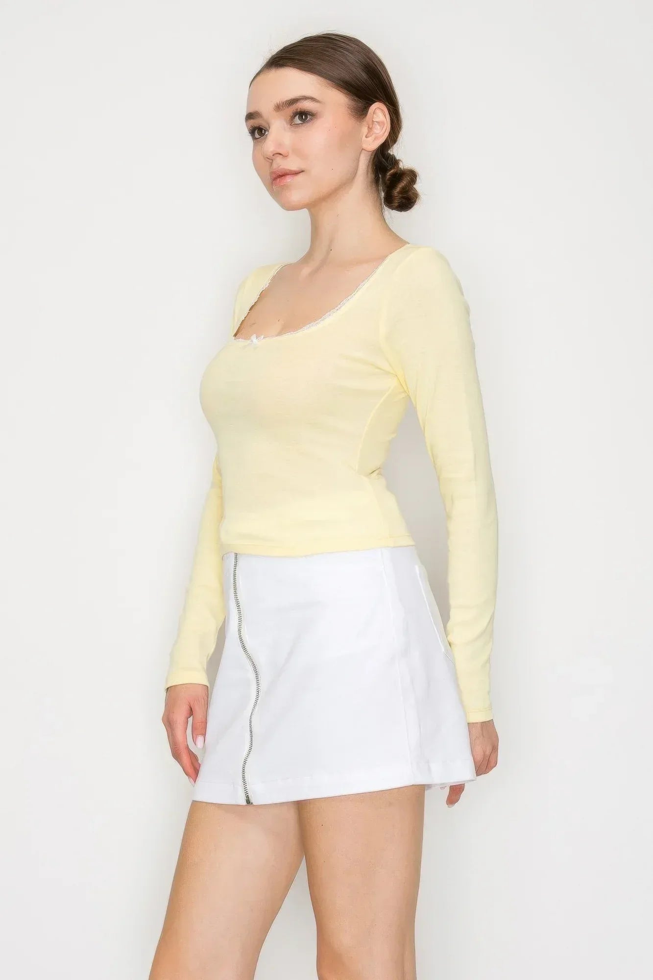 Lace Trim Square Long Sleeve Top | Mixtshop LLC