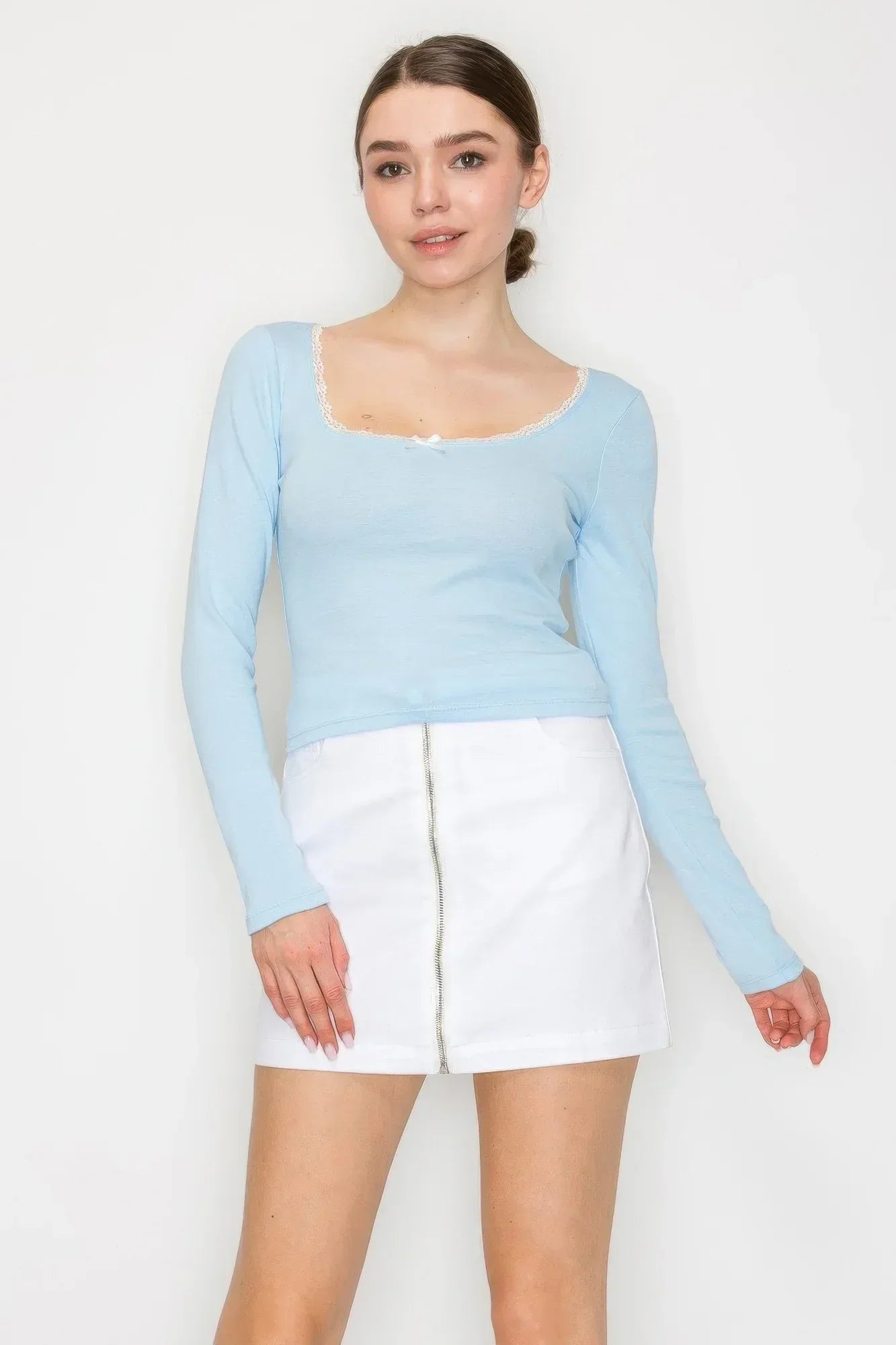 Lace Trim Square Long Sleeve Top | Mixtshop LLC