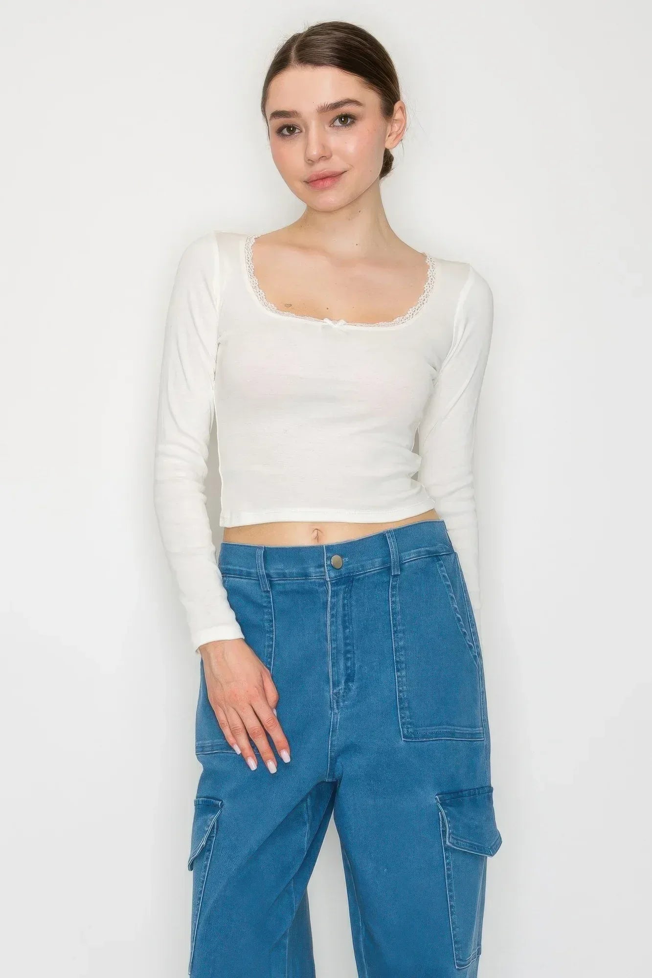 Lace Trim Square Long Sleeve Top | Mixtshop LLC