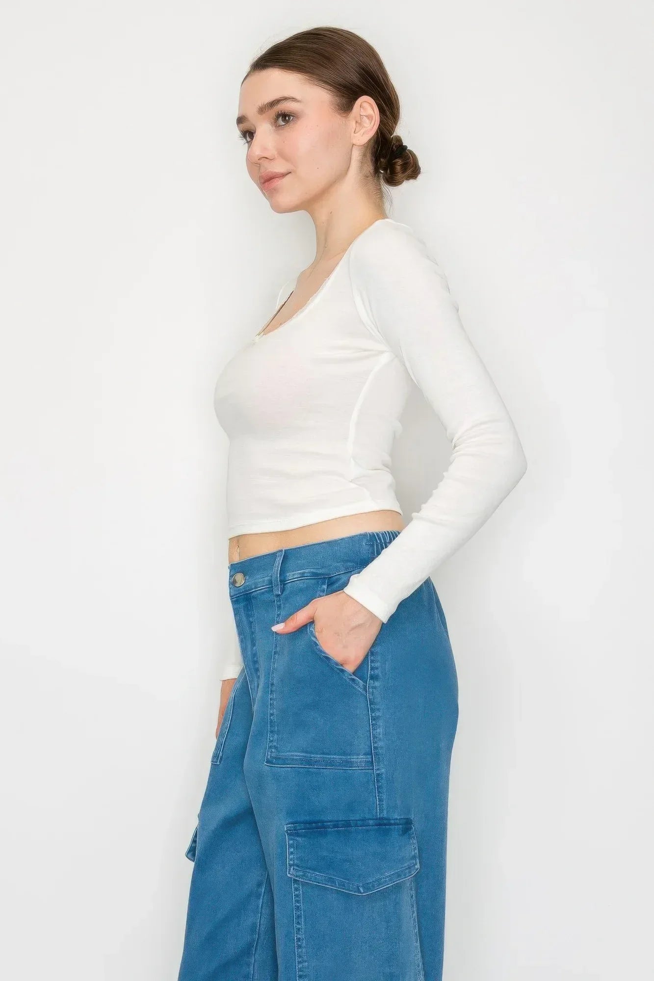 Lace Trim Square Long Sleeve Top | Mixtshop LLC