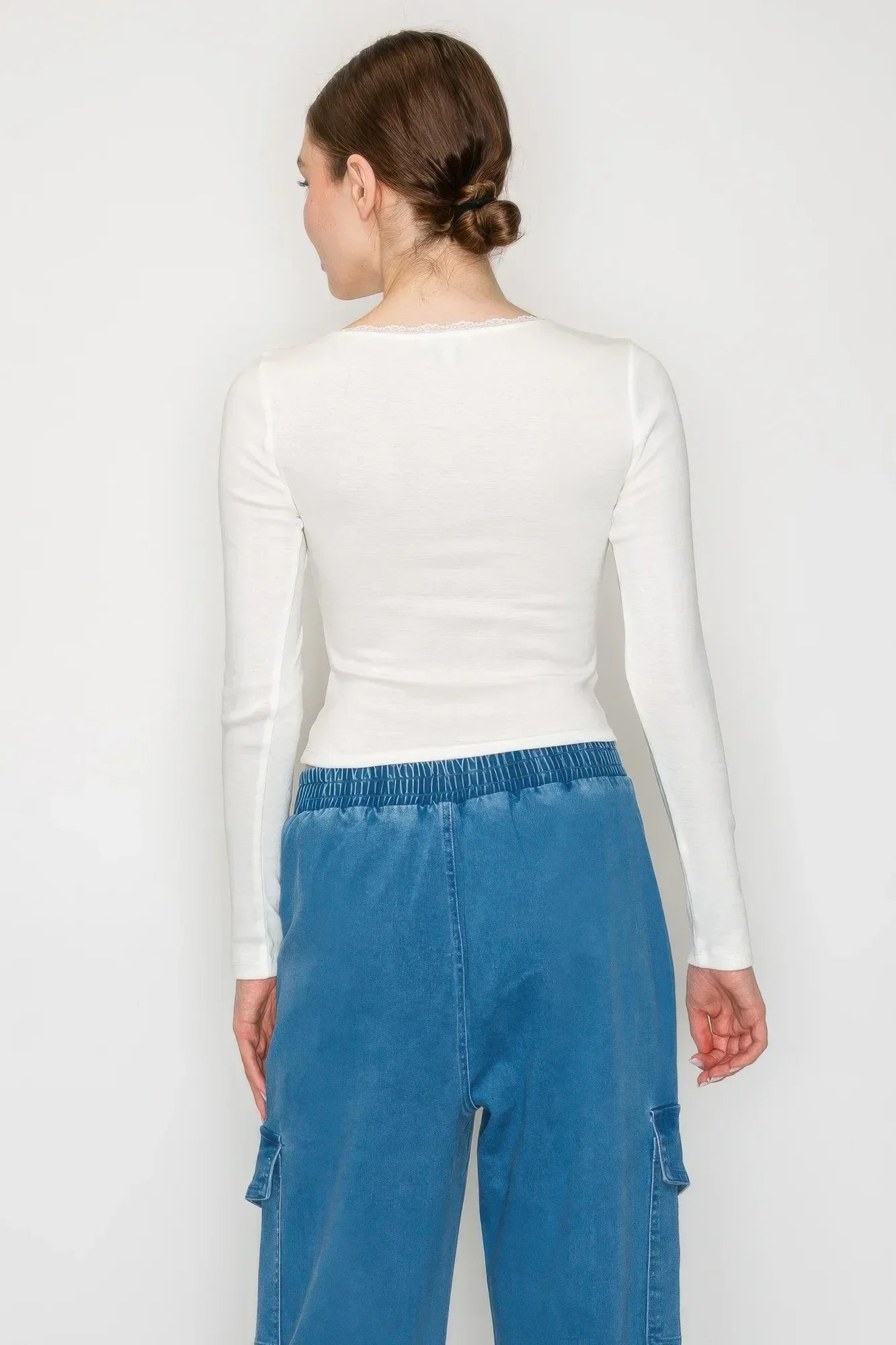 Lace Trim Square Long Sleeve Top | Mixtshop LLC