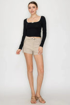 Lace Trim Square Long Sleeve Top | Mixtshop LLC