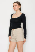 Lace Trim Square Long Sleeve Top | Mixtshop LLC