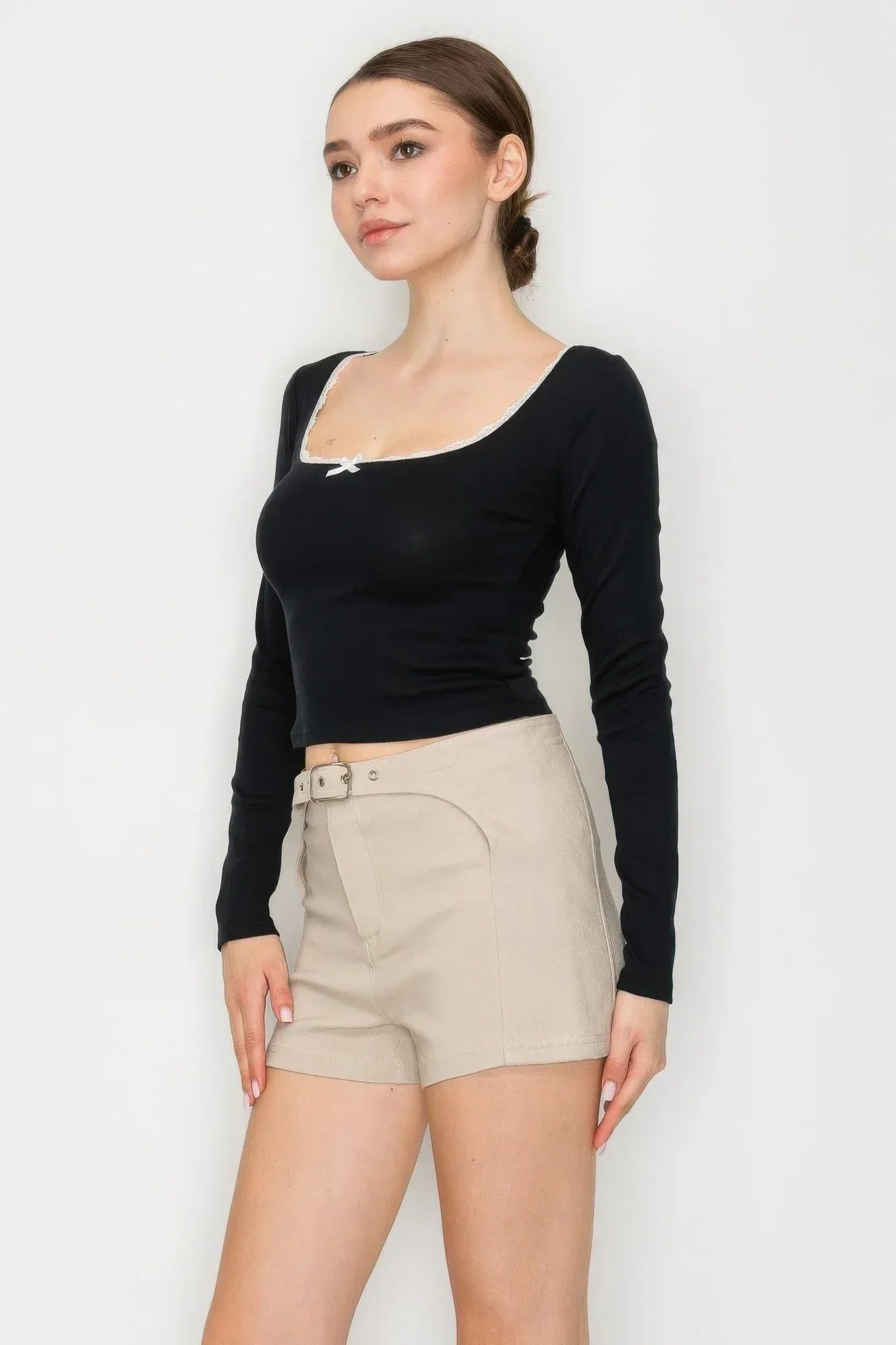 Lace Trim Square Long Sleeve Top | Mixtshop LLC