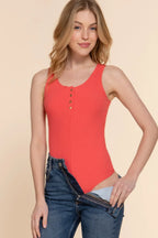 Sleeveless Henley Rib Knit Bodysuit | Mixtshop LLC