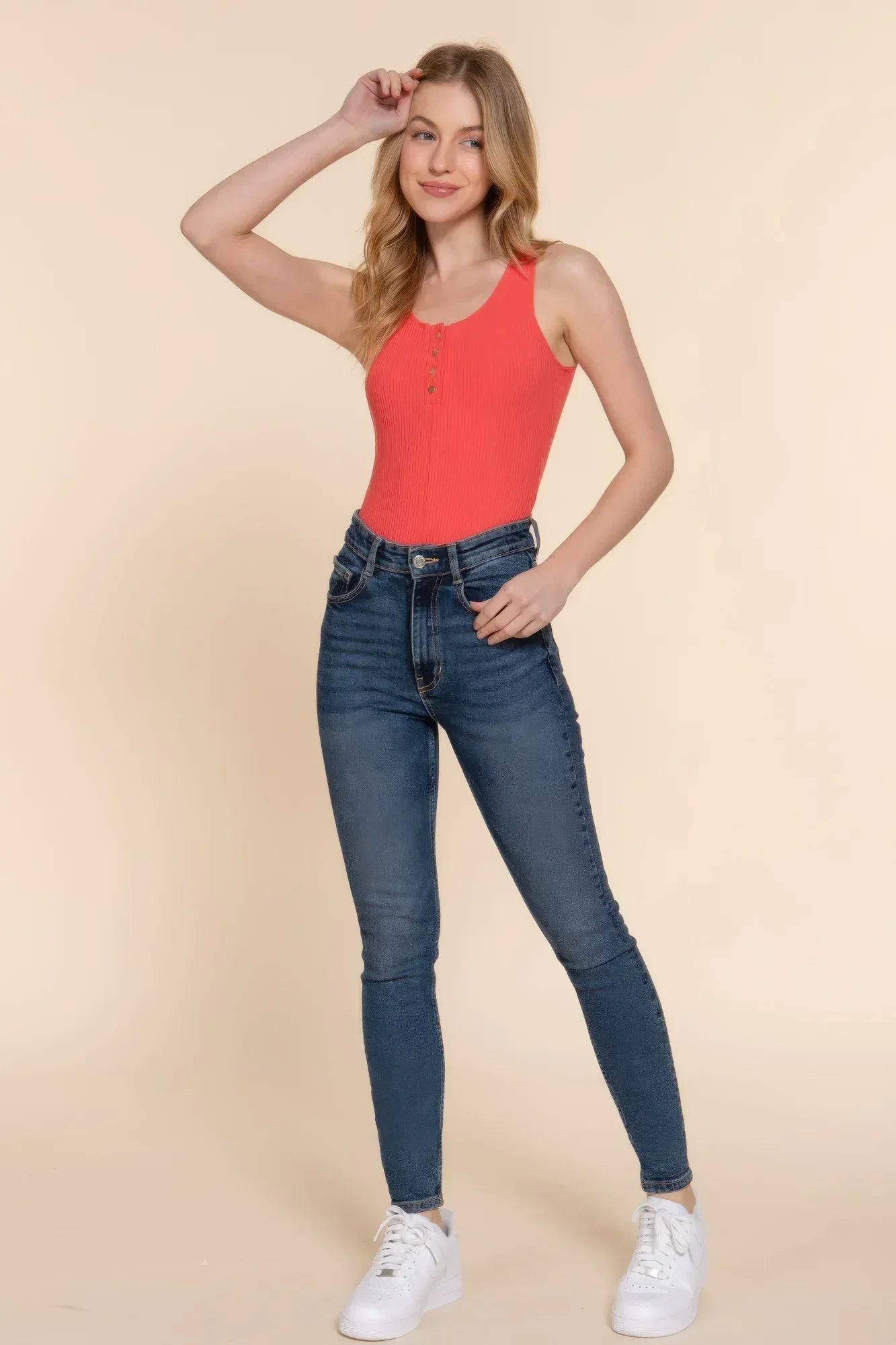 Sleeveless Henley Rib Knit Bodysuit | Mixtshop LLC