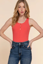Sleeveless Henley Rib Knit Bodysuit | Mixtshop LLC