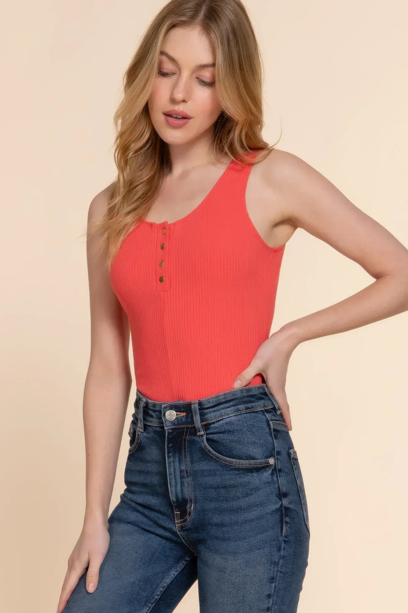 Sleeveless Henley Rib Knit Bodysuit | Mixtshop LLC