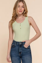Sleeveless Henley Rib Knit Bodysuit | Mixtshop LLC