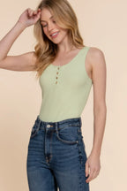 Sleeveless Henley Rib Knit Bodysuit | Mixtshop LLC