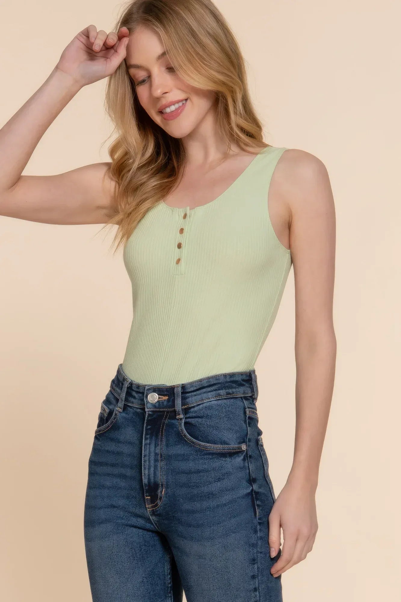 Sleeveless Henley Rib Knit Bodysuit | Mixtshop LLC