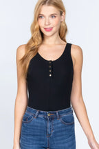 Sleeveless Henley Rib Knit Bodysuit | Mixtshop LLC