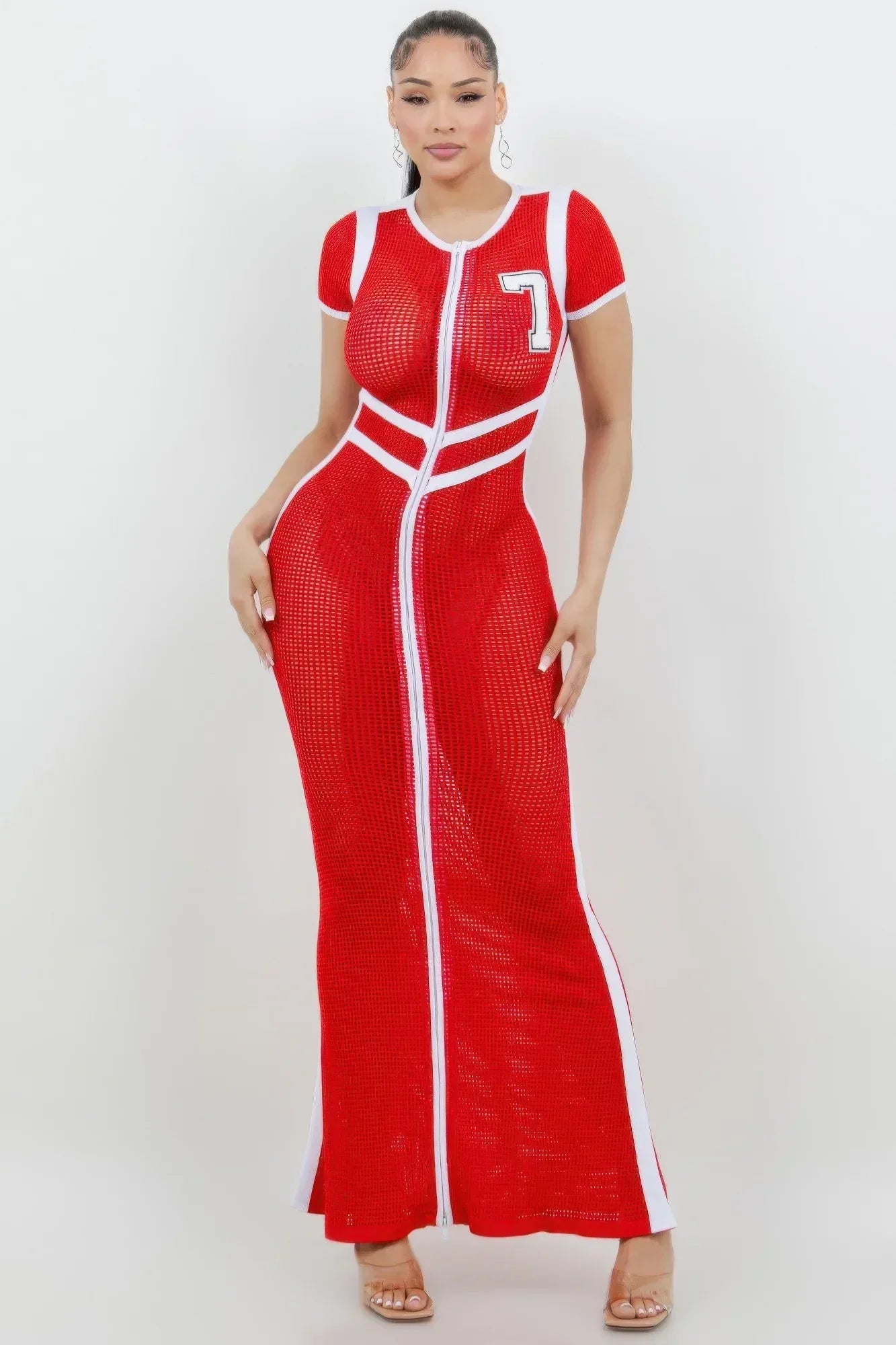 Netting 2 Way Front Zipper Maxi Dress Secondary image