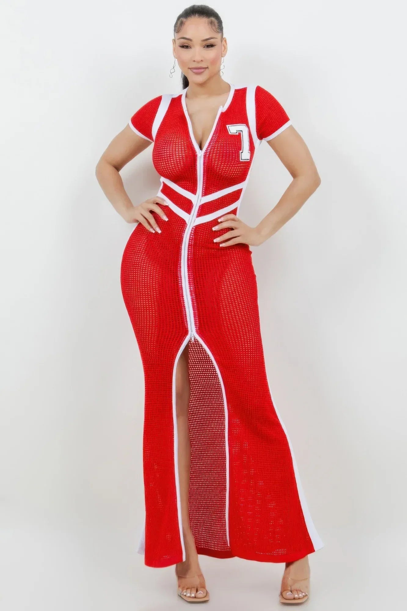 Netting 2 Way Front Zipper Maxi Dress | Mixtshop LLC