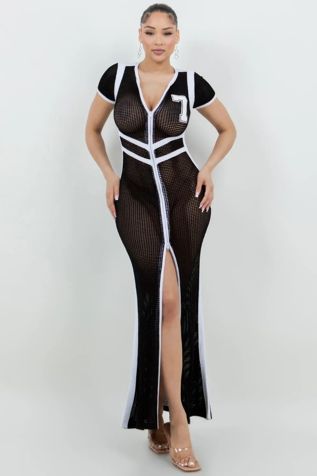 Netting 2 Way Front Zipper Maxi Dress | Mixtshop LLC Main image
