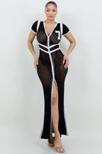 Netting 2 Way Front Zipper Maxi Dress | Mixtshop LLC