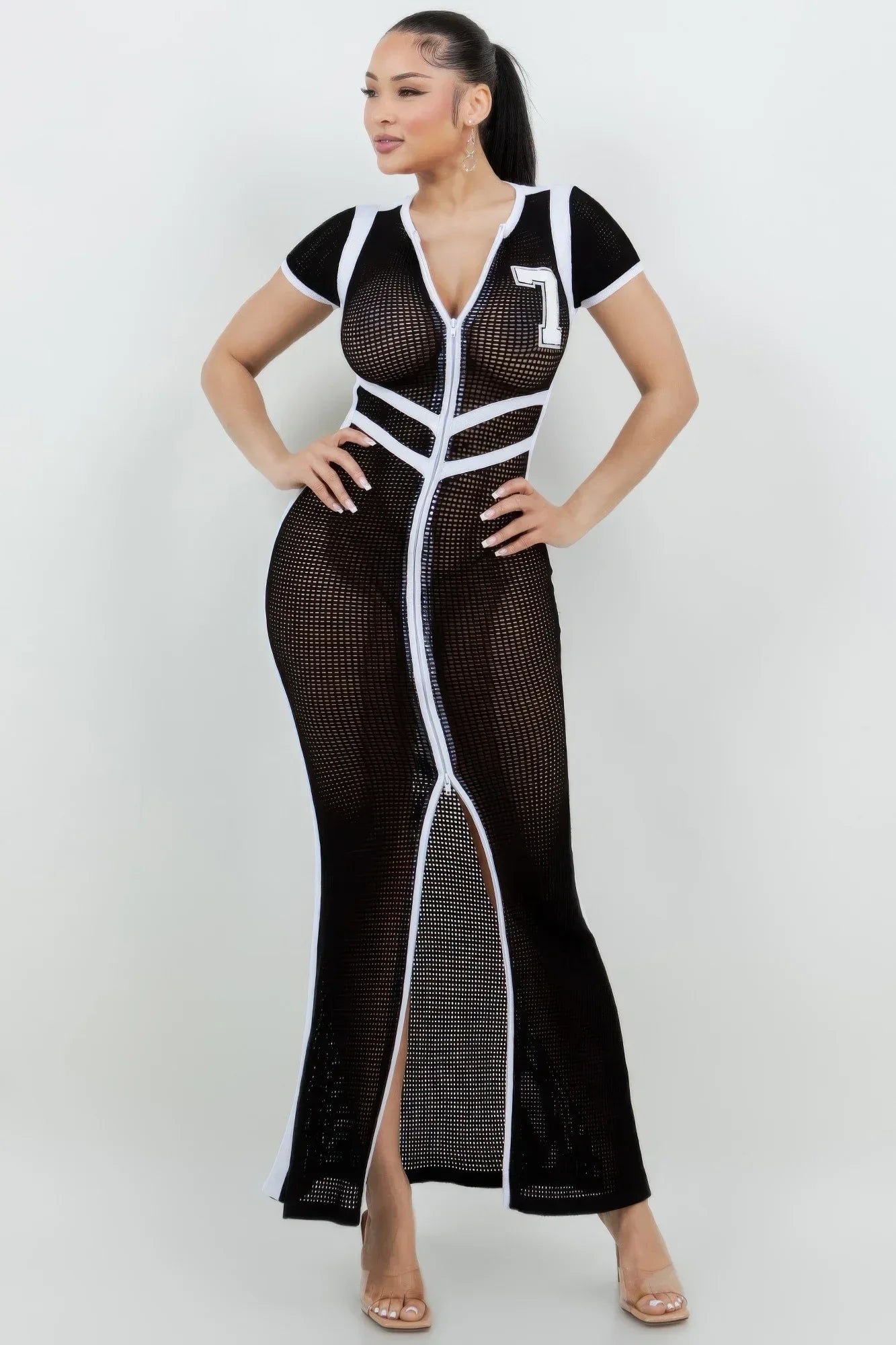 Netting 2 Way Front Zipper Maxi Dress | Mixtshop LLC