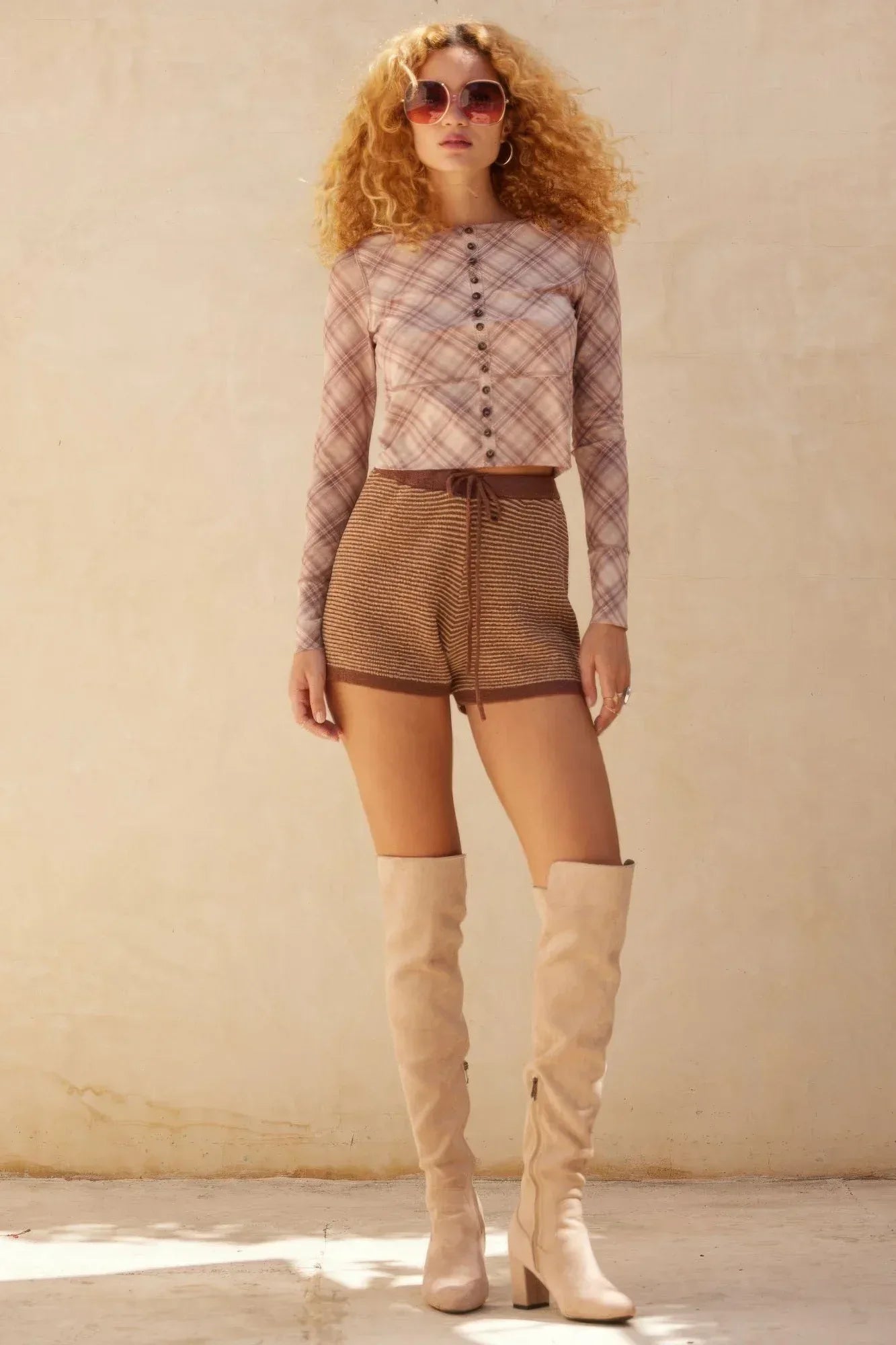Striped Knit Wide-leg Drawstring Sweater Shorts | Mixtshop LLC