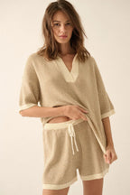Striped Knit Wide-leg Drawstring Sweater Shorts | Mixtshop LLC