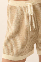 Striped Knit Wide-leg Drawstring Sweater Shorts | Mixtshop LLC