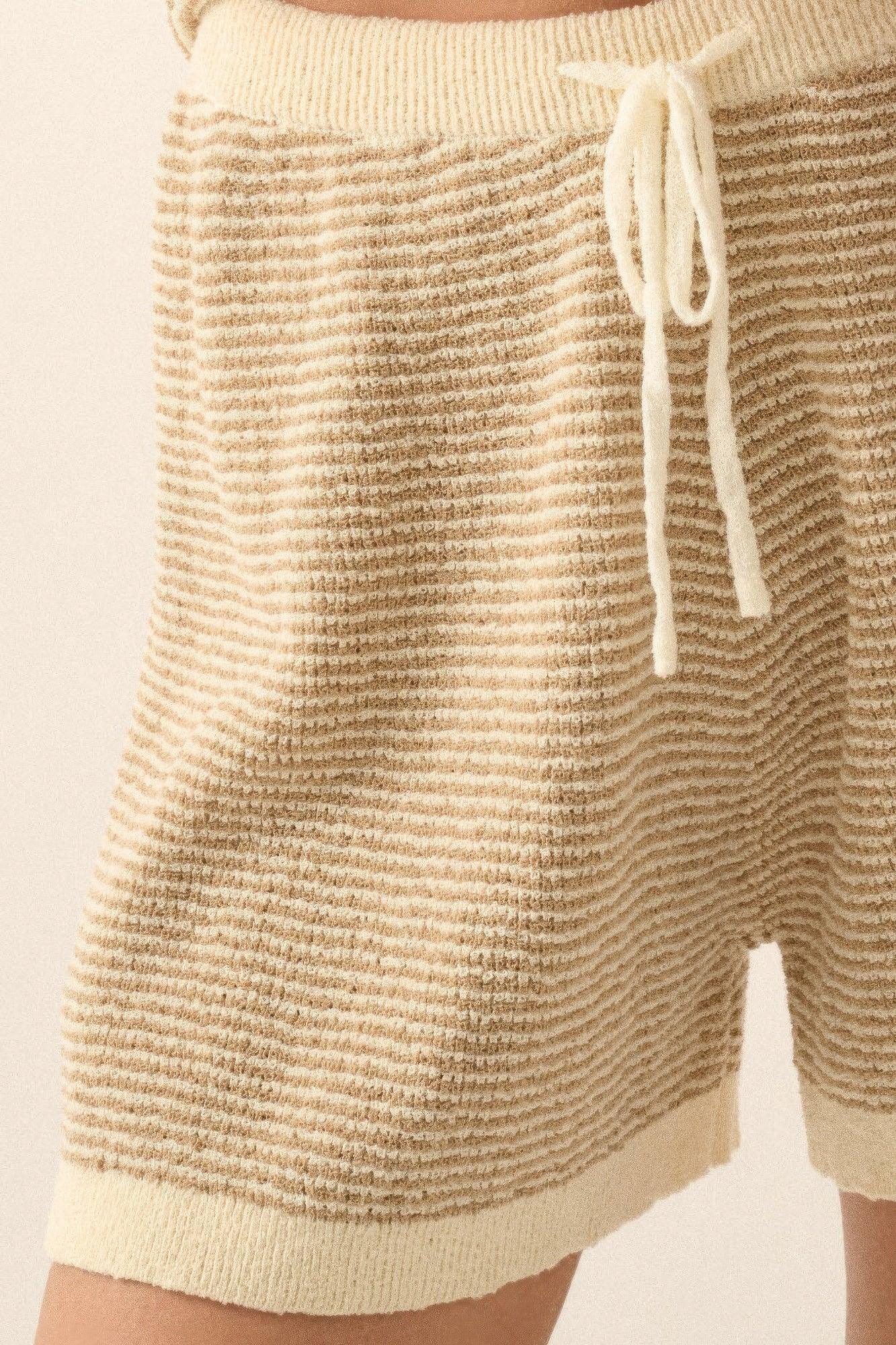 Striped Knit Wide-leg Drawstring Sweater Shorts | Mixtshop LLC