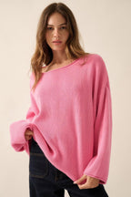 Solid Rib-knit Oversized Boatneck Sweater | Mixtshop LLC
