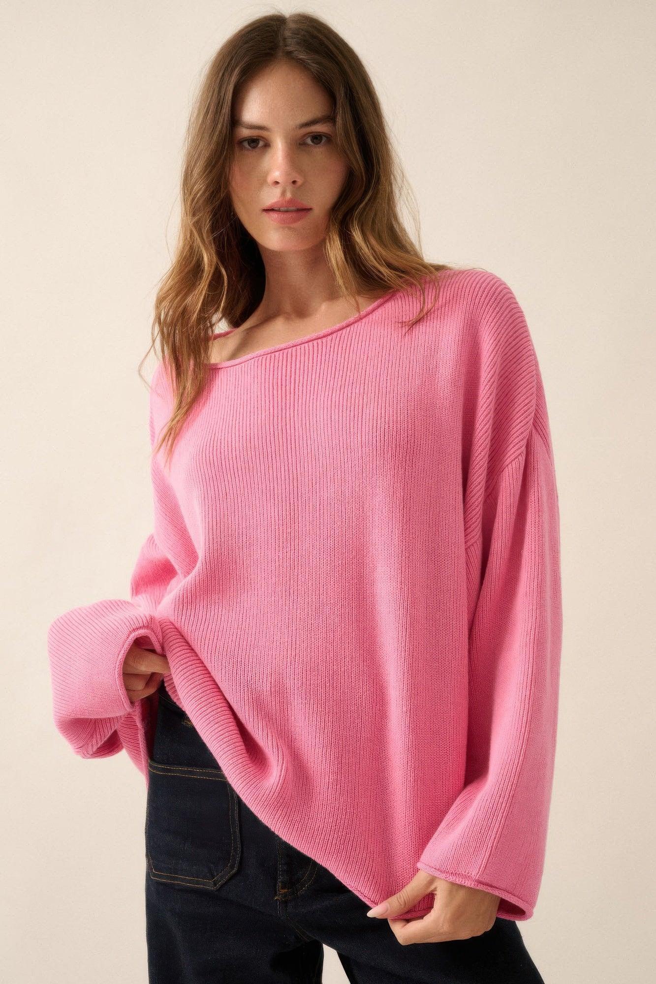 Solid Rib-knit Oversized Boatneck Sweater | Mixtshop LLC