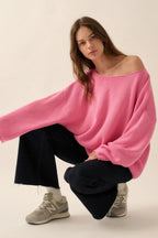 Solid Rib-knit Oversized Boatneck Sweater | Mixtshop LLC