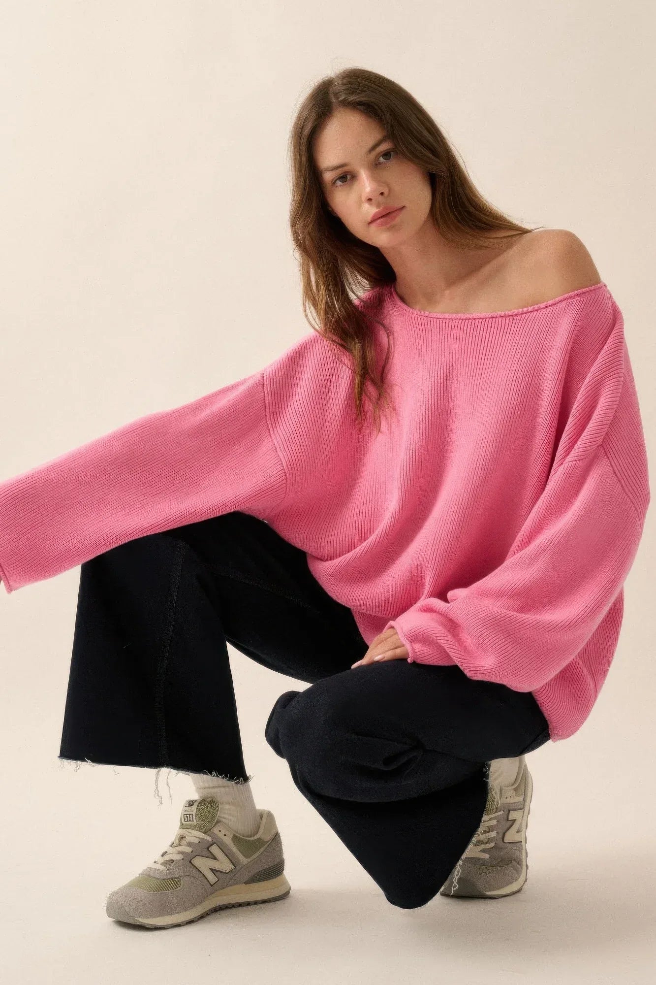 Solid Rib-knit Oversized Boatneck Sweater | Mixtshop LLC