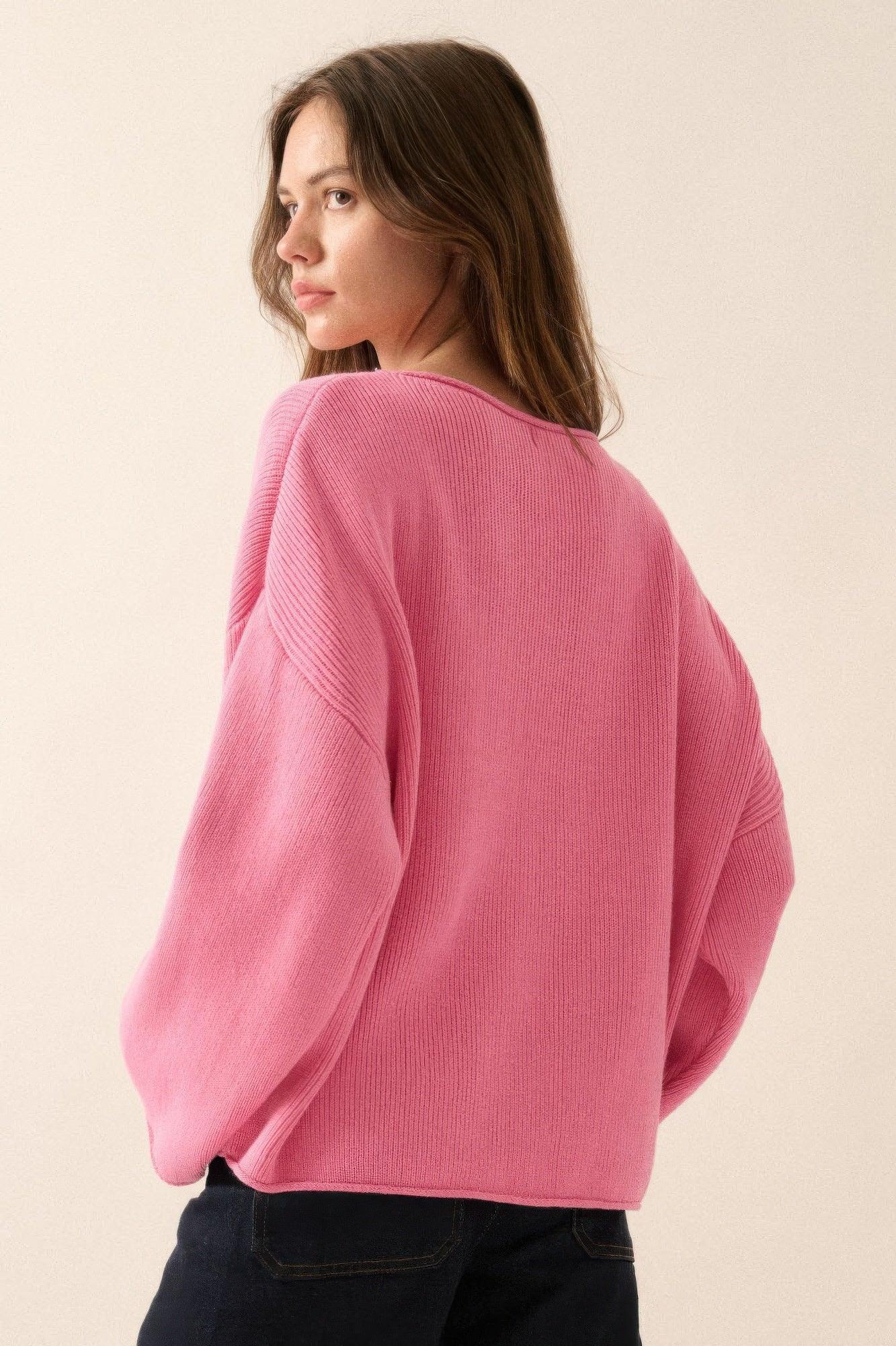 Solid Rib-knit Oversized Boatneck Sweater | Mixtshop LLC