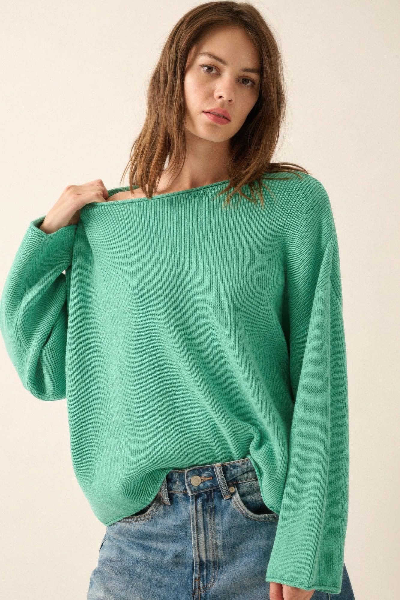 Solid Rib-knit Oversized Boatneck Sweater | Mixtshop LLC Main image
